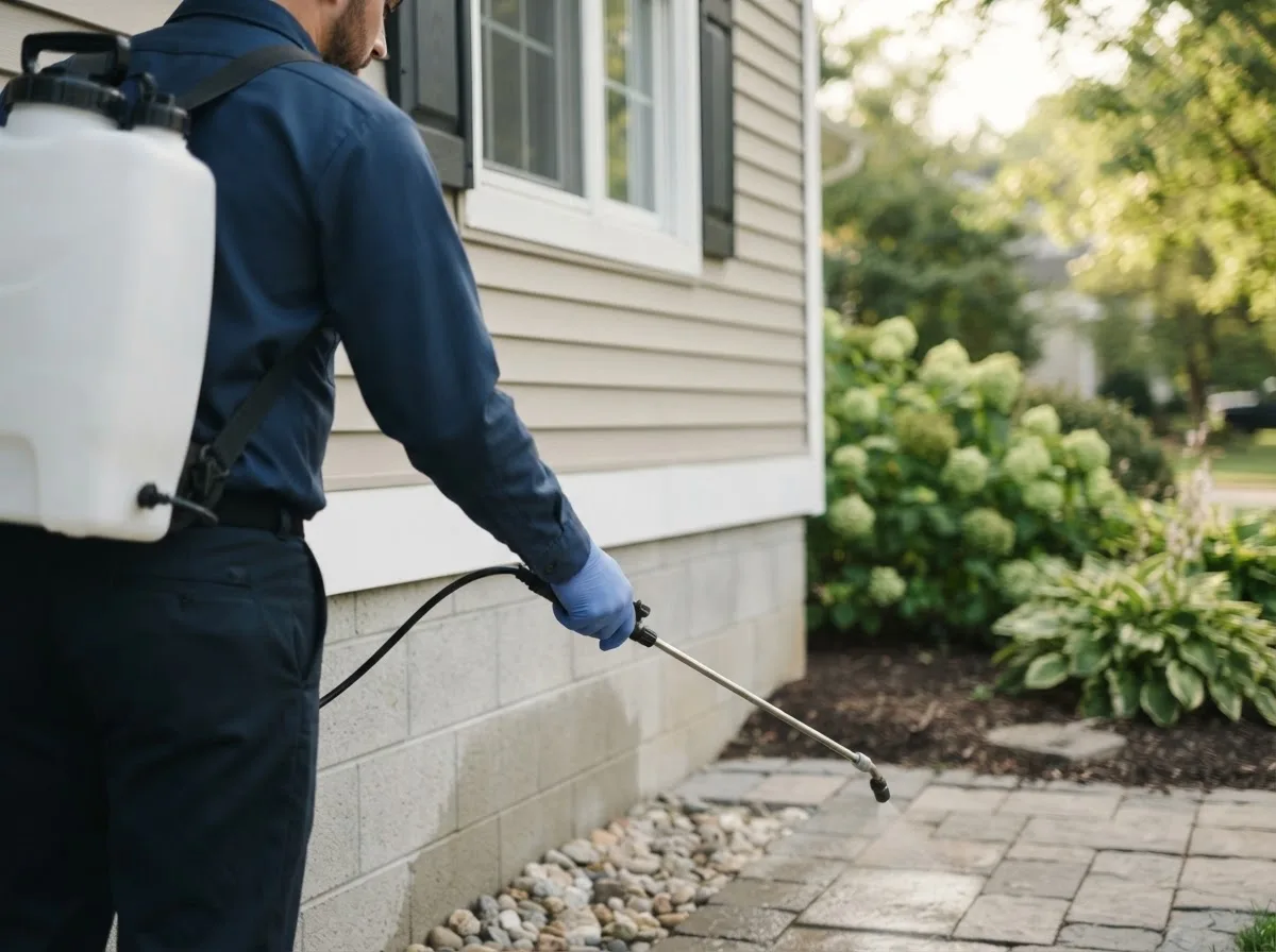 Pest control technician inspecting a home in Sergeant Bluff, IA